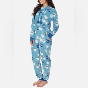 Munki Munki Ladies' Hooded Fleece One Piece Hot Chocolate Pattern